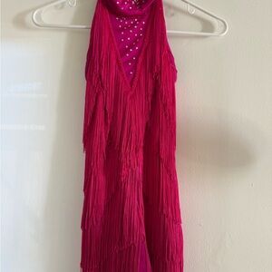 Weissman Dancewear Pink Fringe Dress with Rhinestones